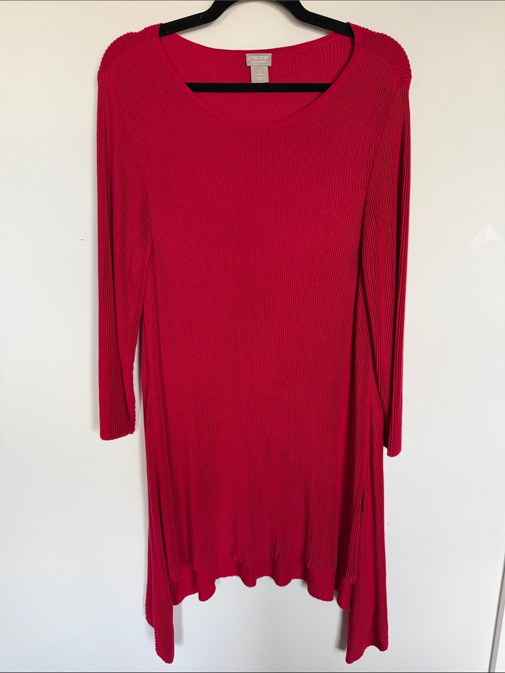 Chico’s Red Asymmetrical Hem Knit Tunic Sweater Size 2 XL